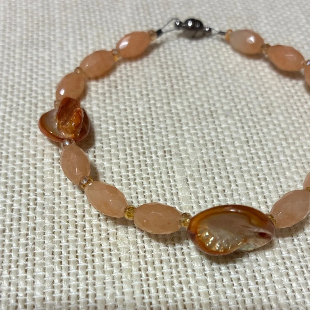 Elegant Orange red aventurine and shell gemstone Beaded Bracelet